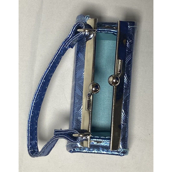 Tic Tok Mini Lipstick Coin Purse Shiny Blue Geometric Pattern Removable Handle - Picture 3 of 9